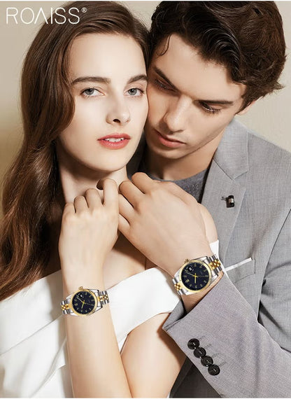 Steel Strap Couple Quartz Watch Set